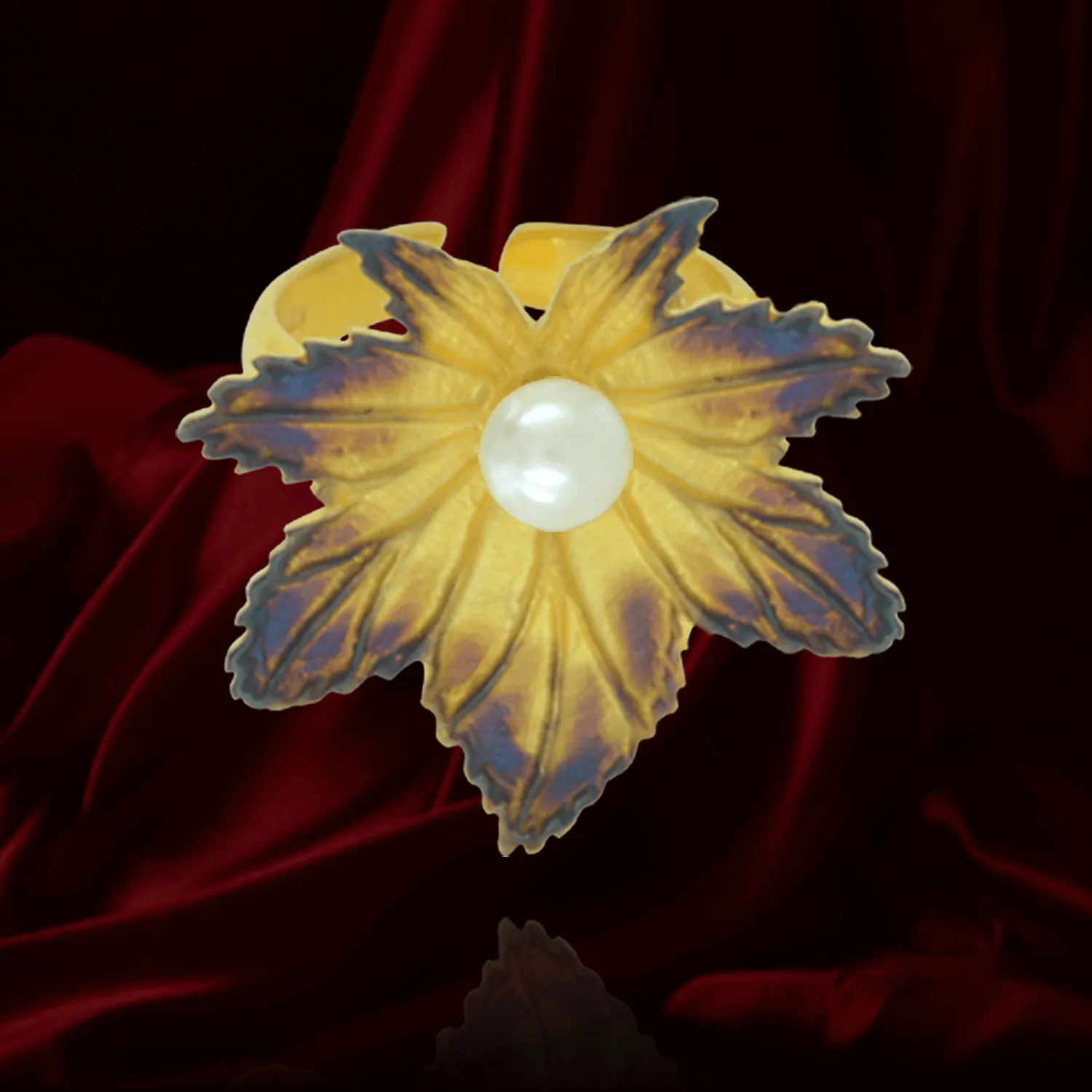 Ember Leaf  with Pearl Ring