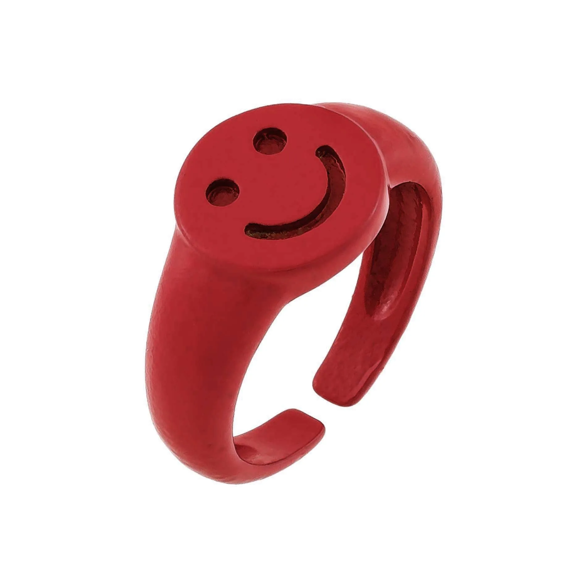Enamel Adjustable Smiley Ring