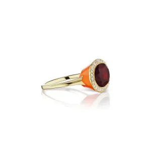 Enamel Cocktail Ring in Garnet