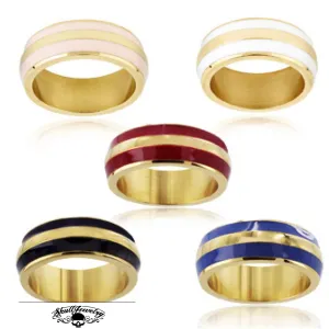 Enamel Double Striped Gold Plated Band Ring - Blue, Red, White or Pink (409)