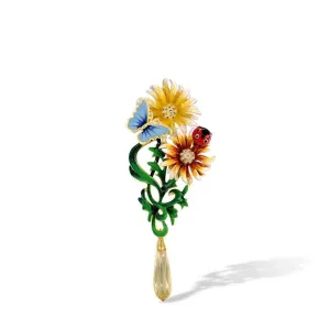 Enamel Flowers & Butterfly with Diamond Pendant