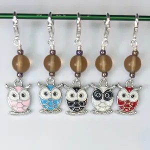 Enamel Owl Stitch Markers & Earrings