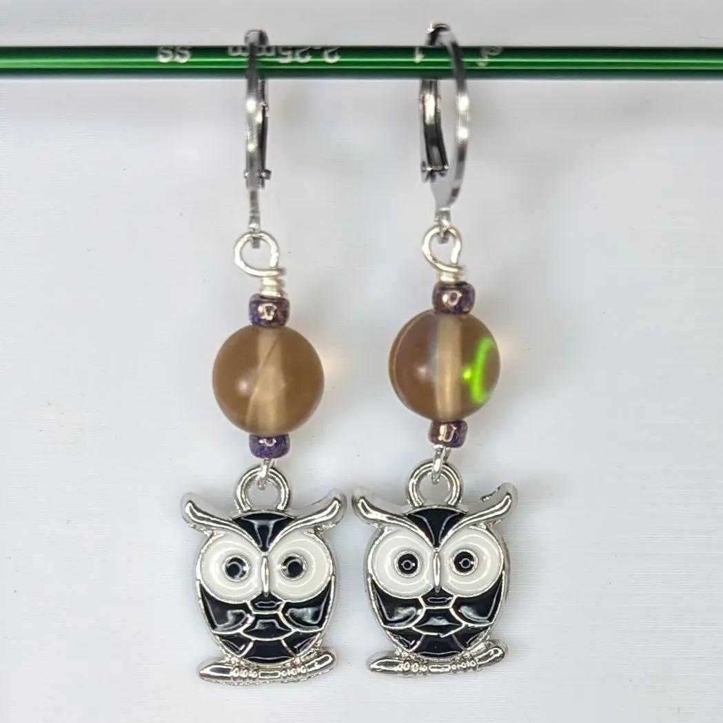 Enamel Owl Stitch Markers & Earrings