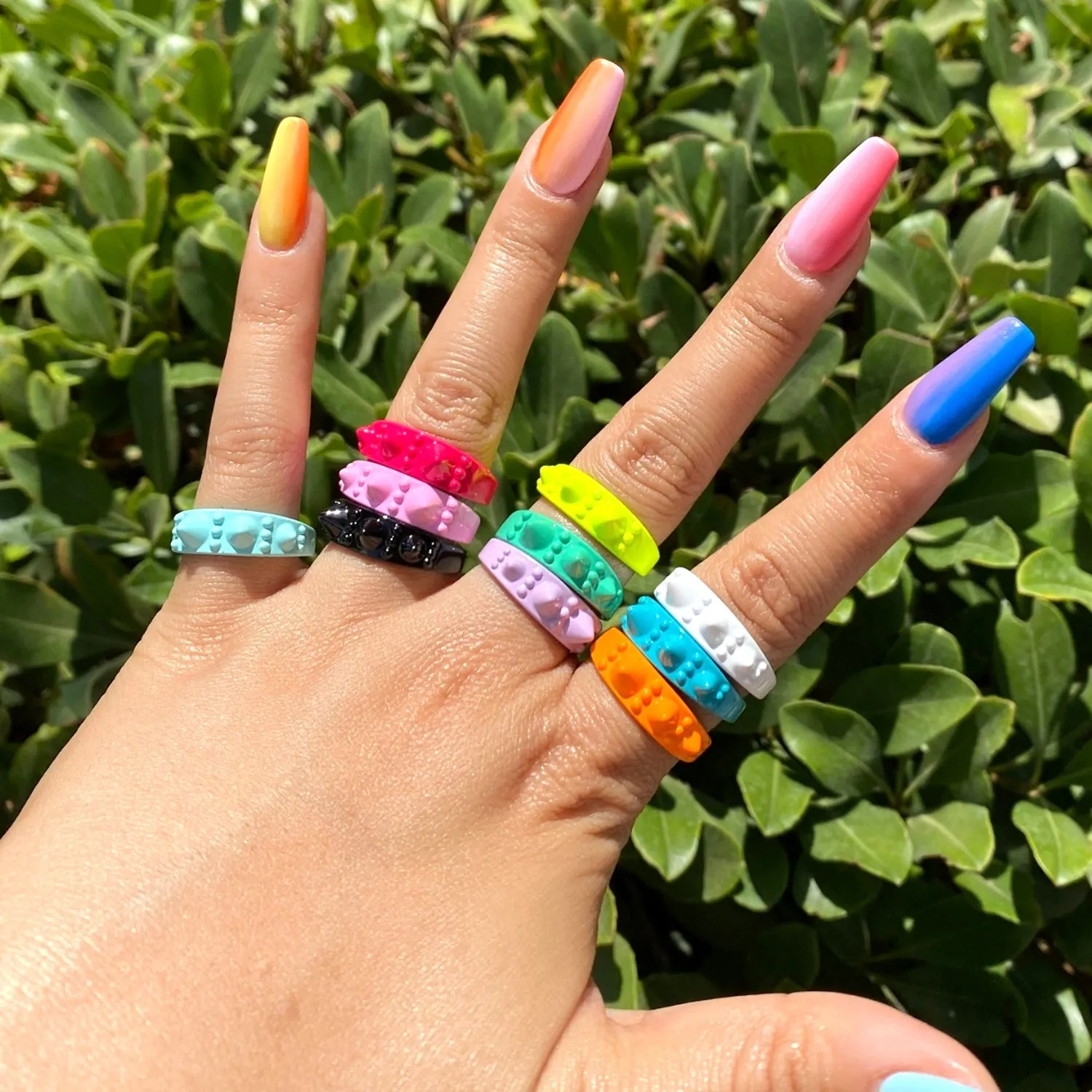 Enamel Pyramid Ring - Statement Ring - Spike Ring - Stud Ring - Geometric Ring - Stacking Ring Y2K Neon Colorful Ring Unisex Jewelry
