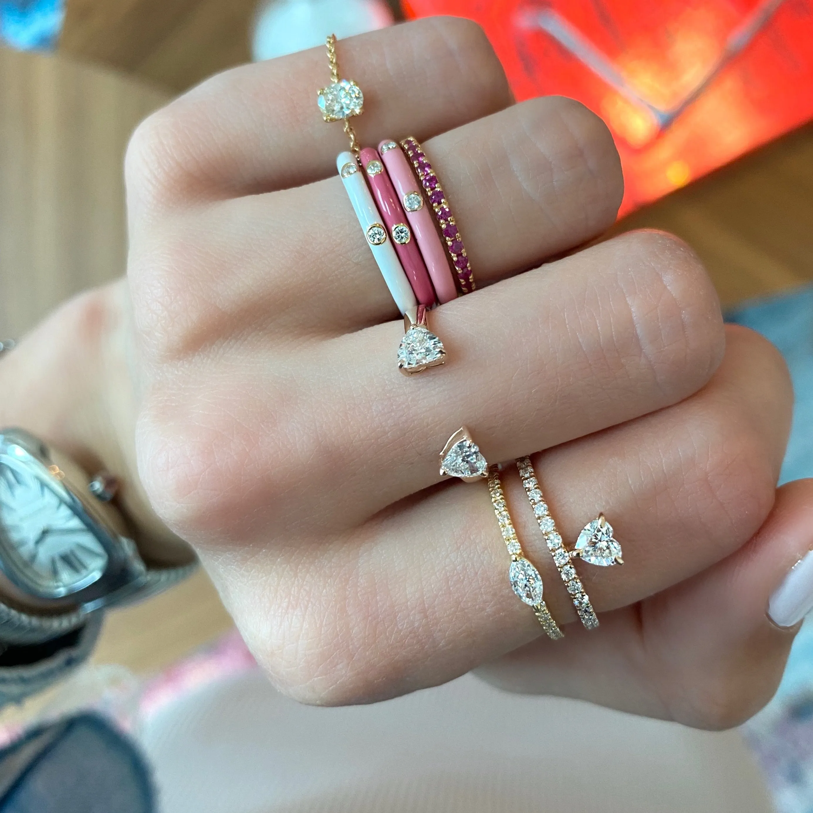Enamel Segments Diamond Ring