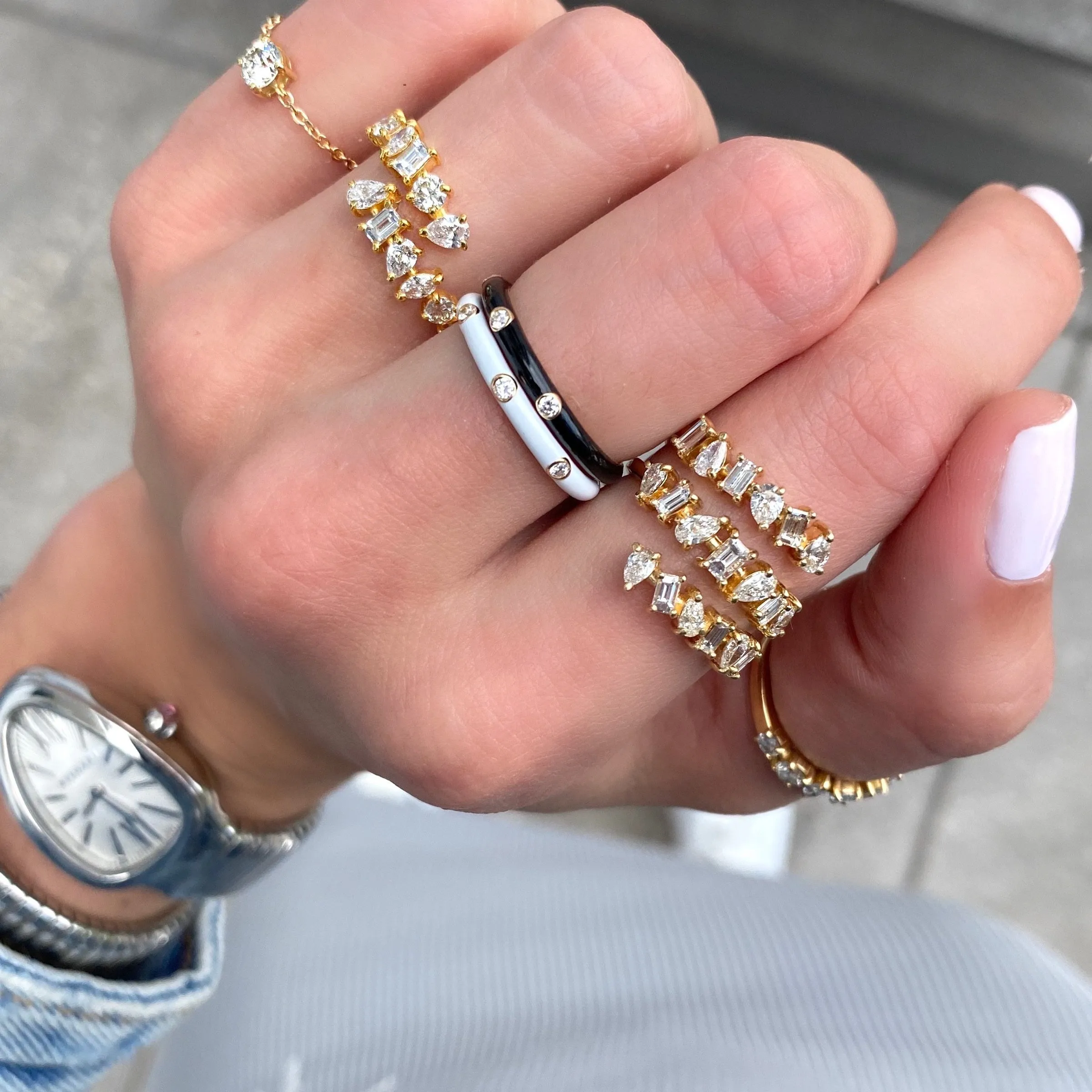 Enamel Segments Diamond Ring