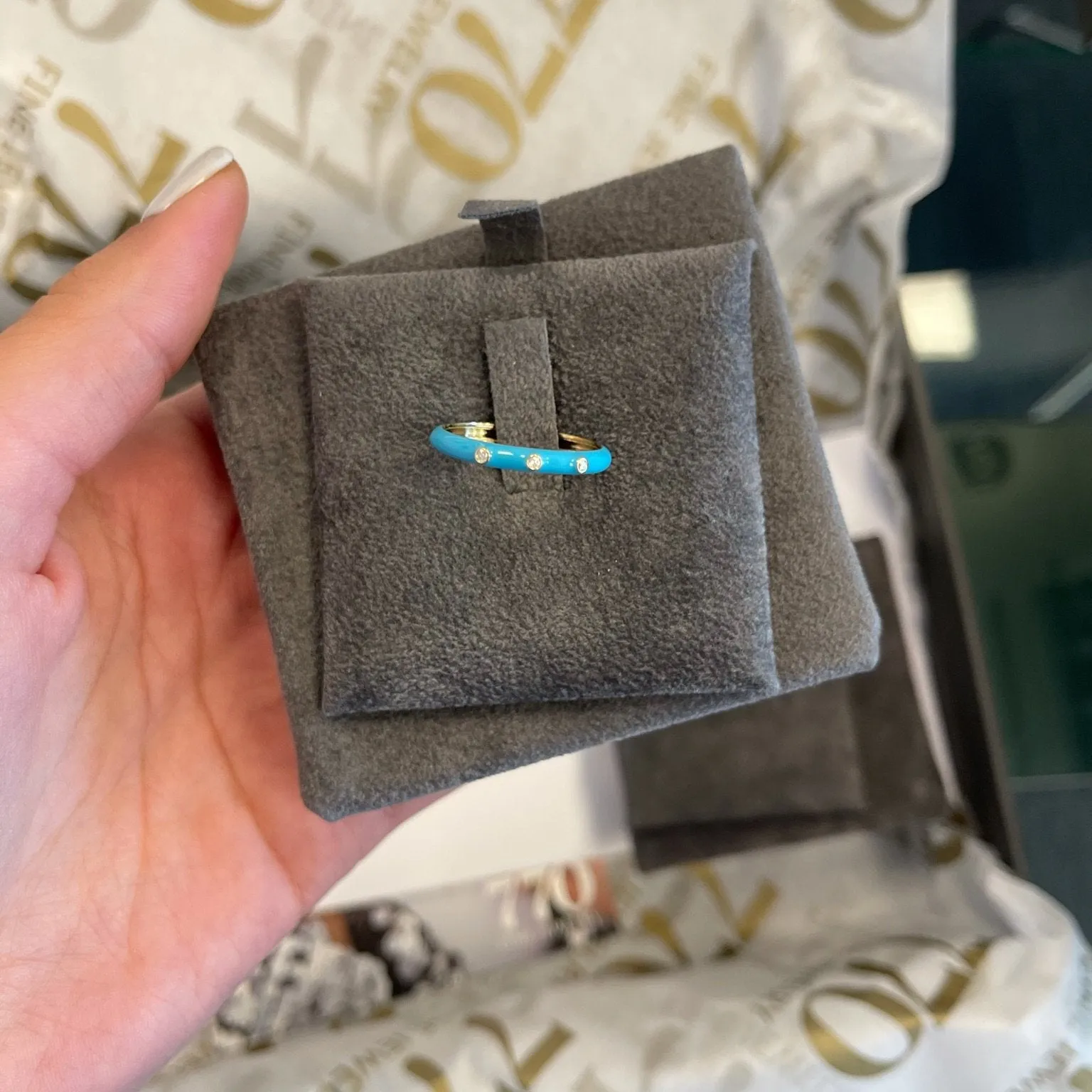 Enamel Segments Diamond Ring