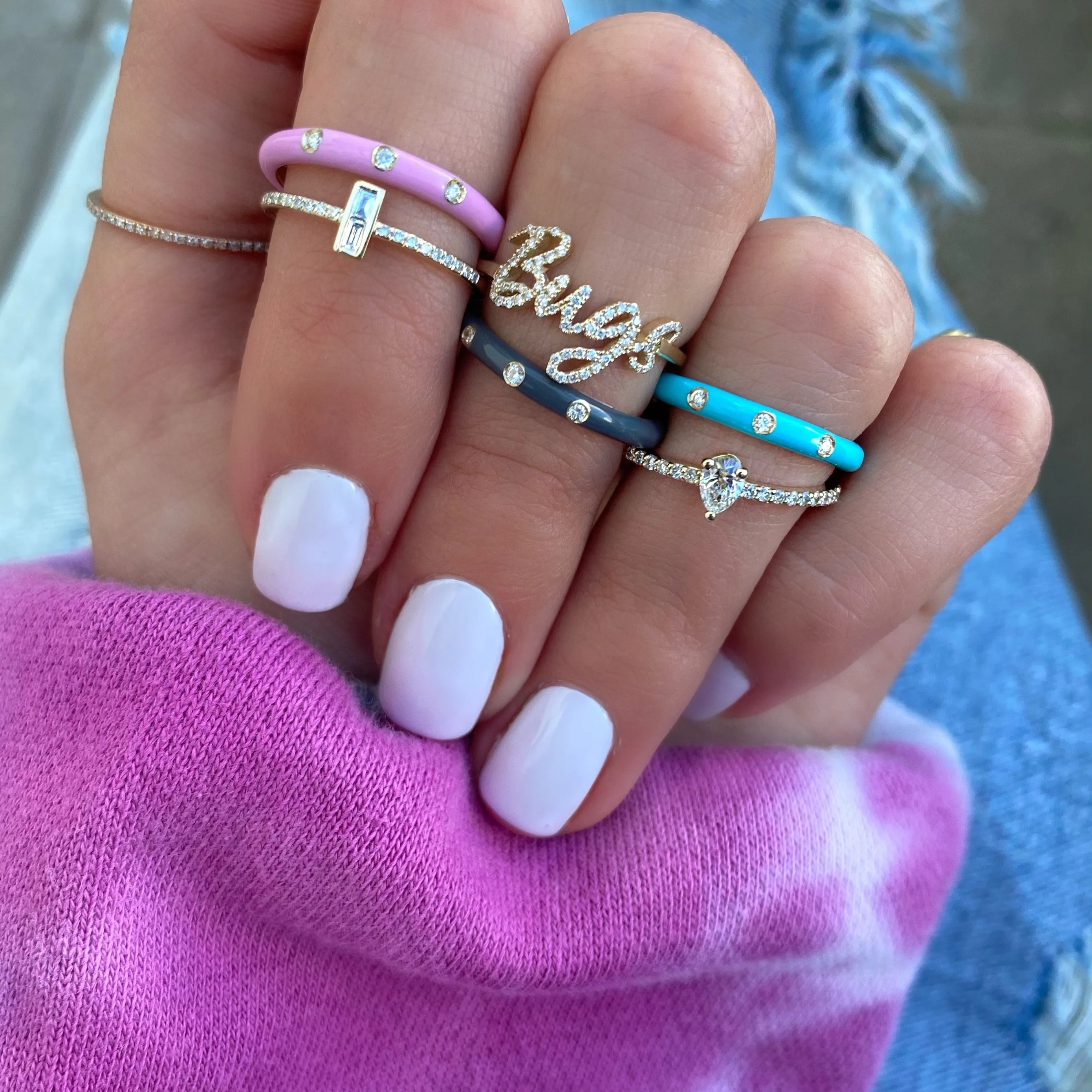 Enamel Segments Diamond Ring