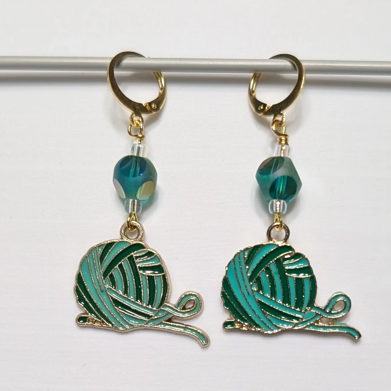 Enamel Yarn Ball Earrings & Stitch Markers