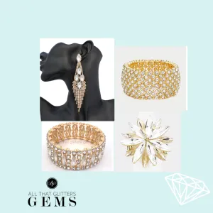 Enchanted - clear gold 4 piece marquise rhinestone jewelry set