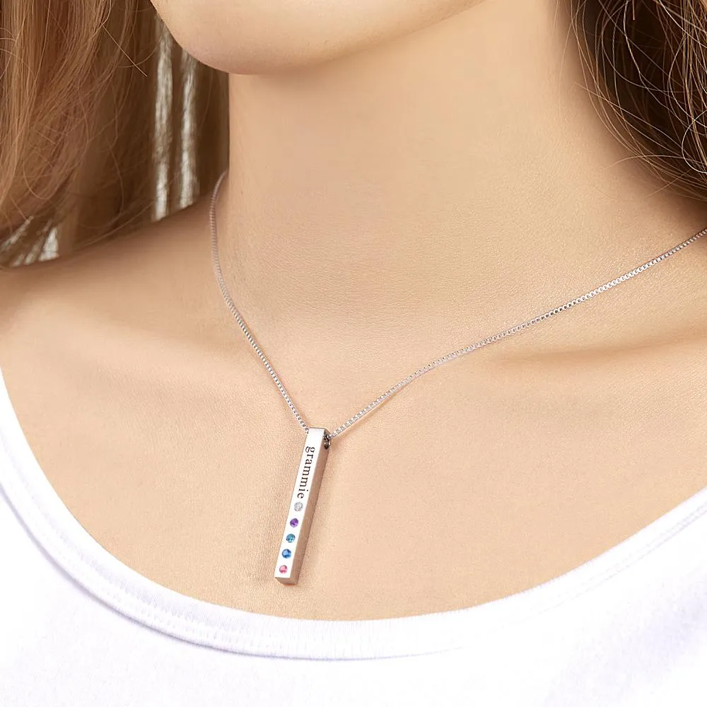 Engraved Custom Birthstone Necklace Bar Simple Gifts