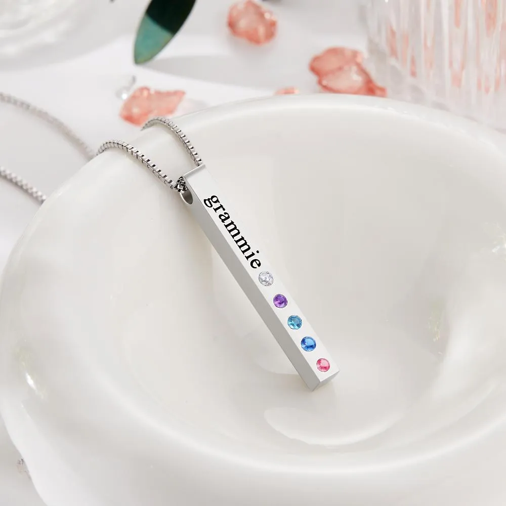 Engraved Custom Birthstone Necklace Bar Simple Gifts