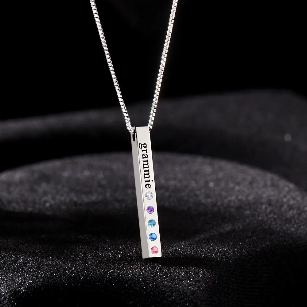 Engraved Custom Birthstone Necklace Bar Simple Gifts