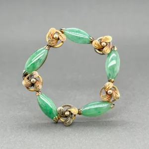 Estate 13K Y Gold 3.80ctw Nephrite Flower Circle Brooch