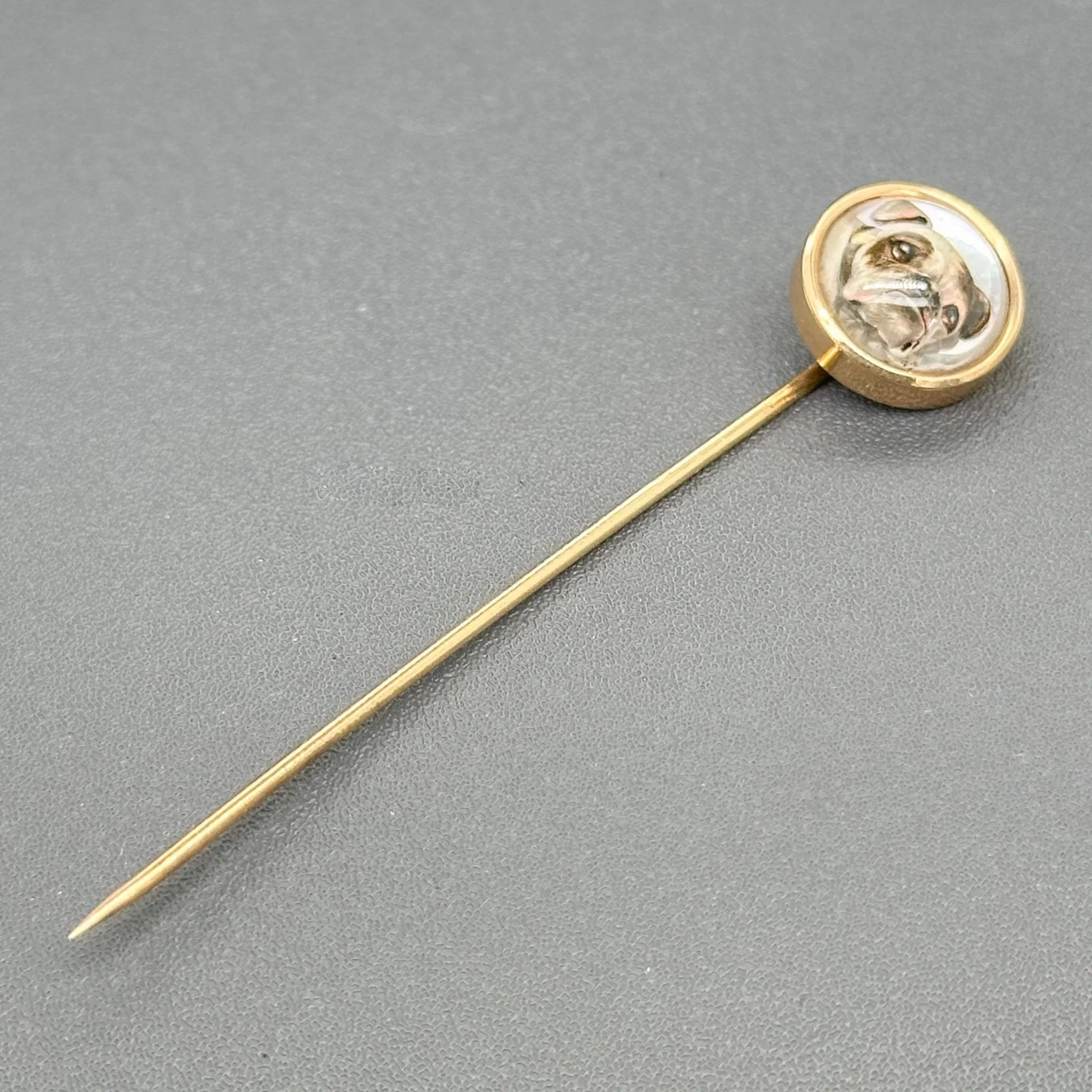 Estate 14K R Gold 3.61ct Rock Crystal Bulldog Stick Pin
