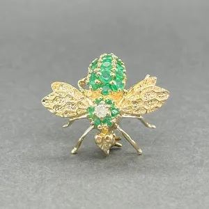 Estate 14K Y Gold 0.57ctw Emerald & 0.08ct I-J/I1 Diamond Bee Pin