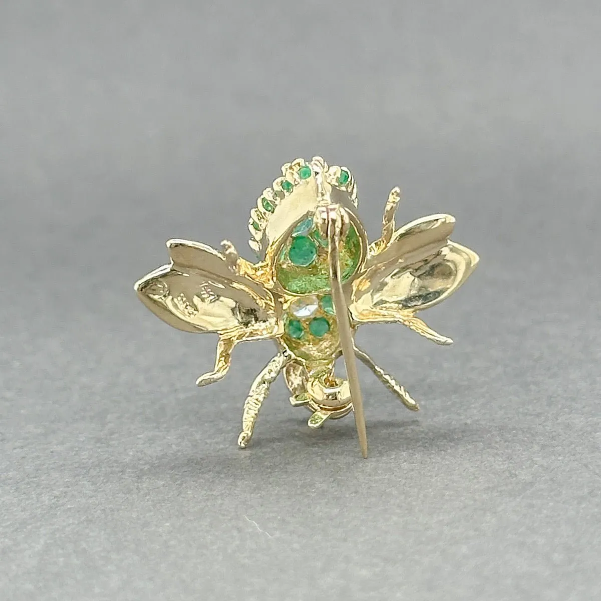 Estate 14K Y Gold 0.57ctw Emerald & 0.08ct I-J/I1 Diamond Bee Pin