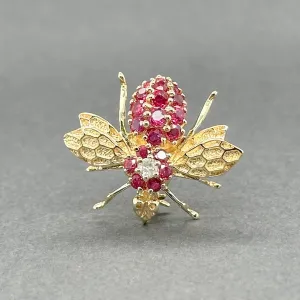 Estate 14K Y Gold 0.57ctw Ruby & 0.07ct H-I/I1 Diamond Bee Pin