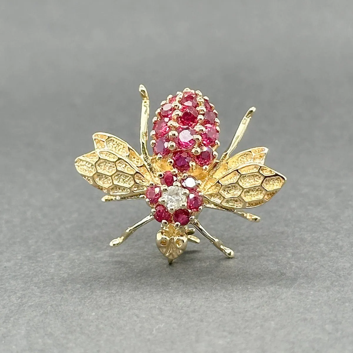 Estate 14K Y Gold 0.57ctw Ruby & 0.07ct H-I/I1 Diamond Bee Pin
