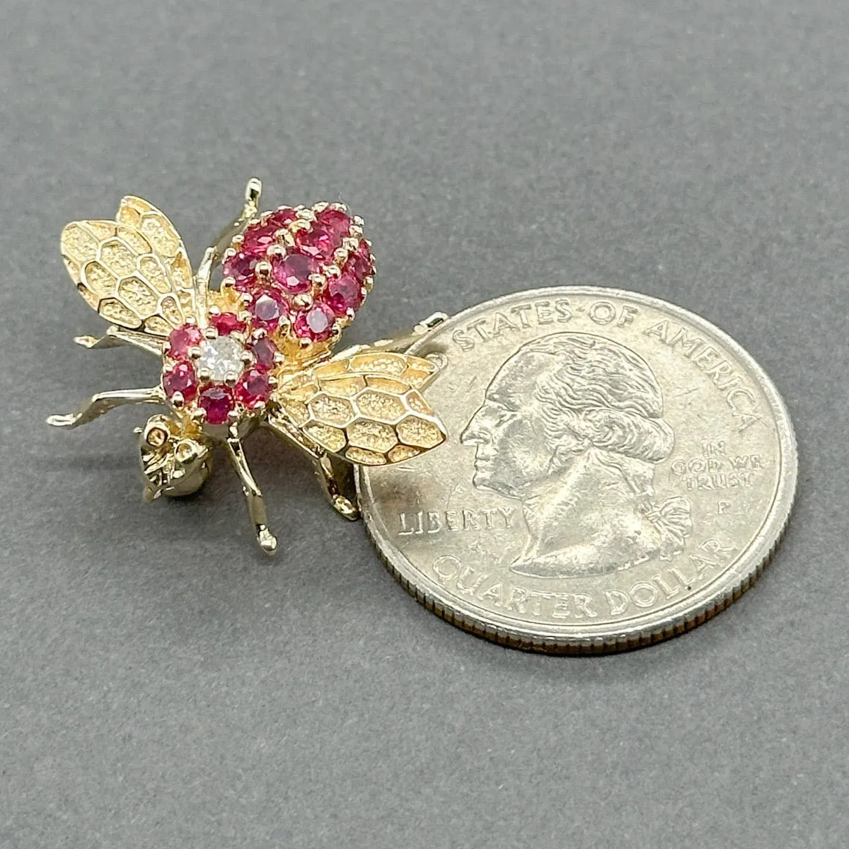 Estate 14K Y Gold 0.57ctw Ruby & 0.07ct H-I/I1 Diamond Bee Pin