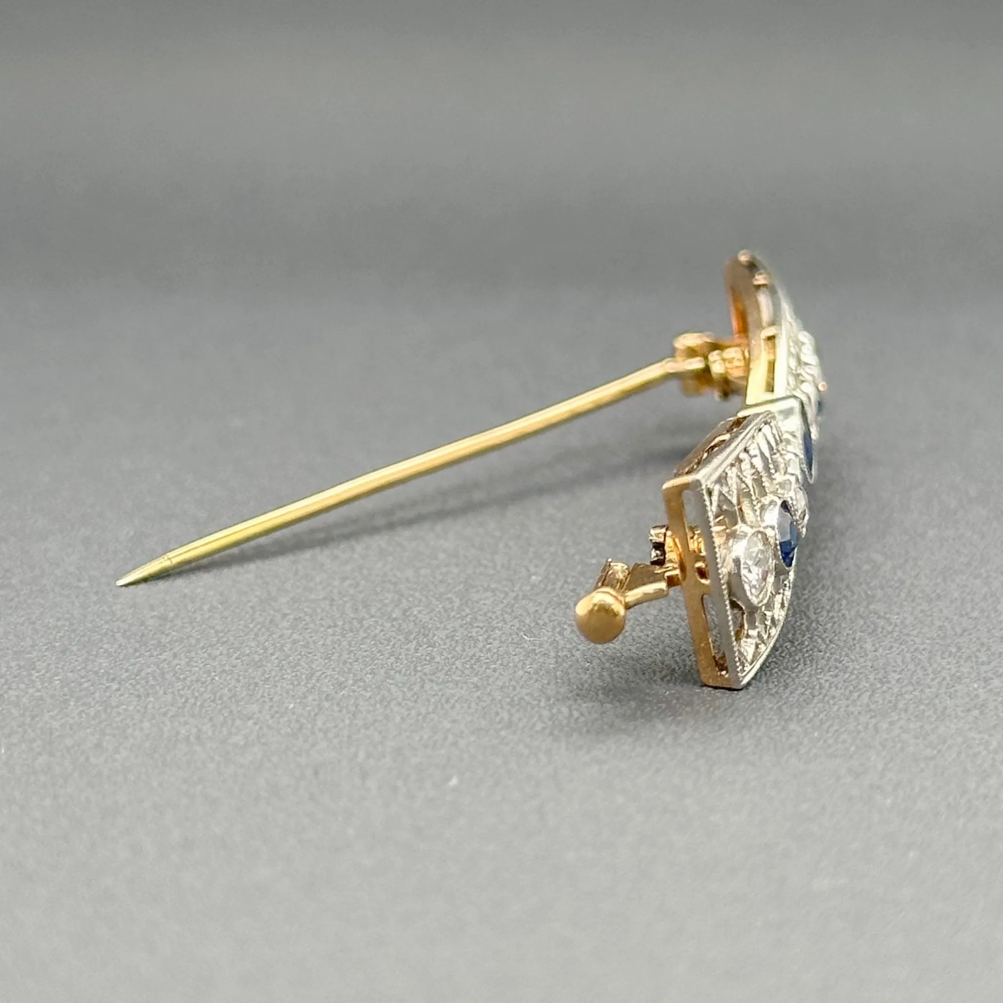 Estate 14K Y Gold 0.84cttw Sapphire & 0.55cttw G-H/SI1-2 Diamond Bow Pin