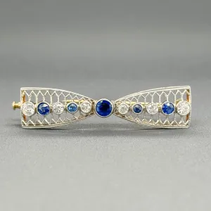 Estate 14K Y Gold 0.84cttw Sapphire & 0.55cttw G-H/SI1-2 Diamond Bow Pin