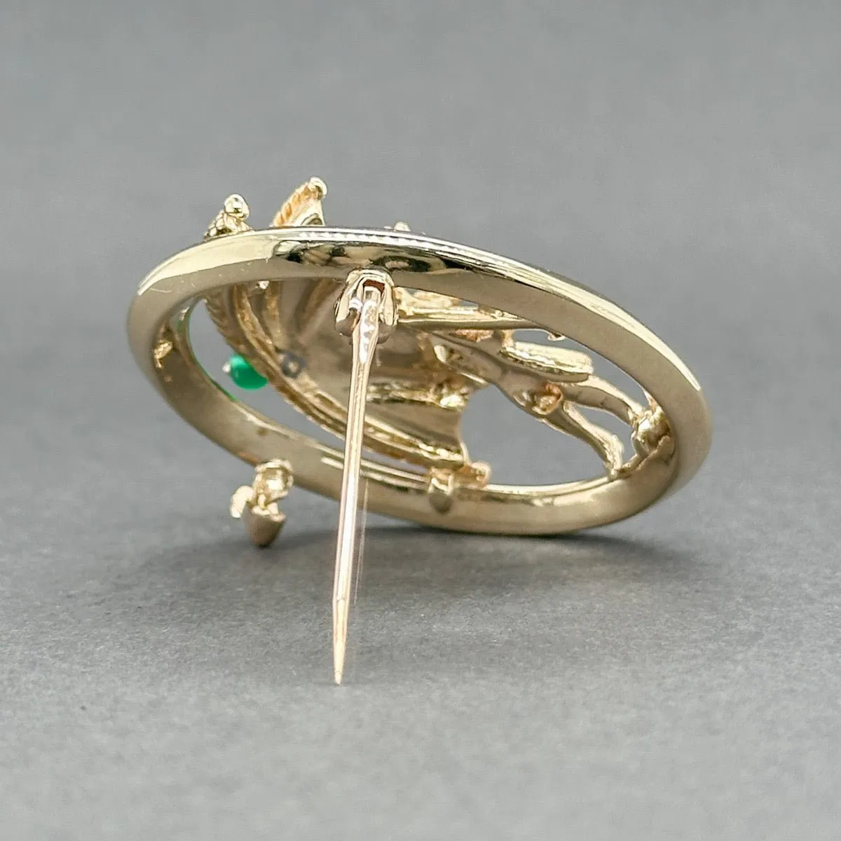 Estate 14K Y Gold 2.57ctw Garnet & Chrysoprase Girl w. Umbrella Pin