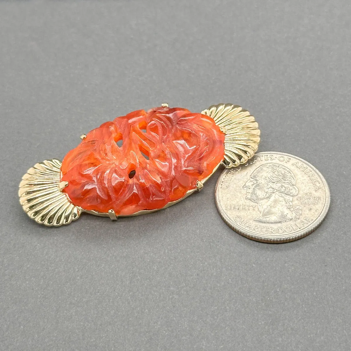 Estate 14K Y Gold 30.47ct Carnelian Brooch