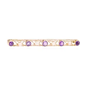 ESTATE 14K YELLOW GOLD AMETHYST AND SEED PEARL BAR PIN