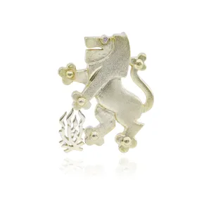 ESTATE 14K YELLOW GOLD DIAMOND  'LION OF JUDAH' BROOCH AND PENDANT