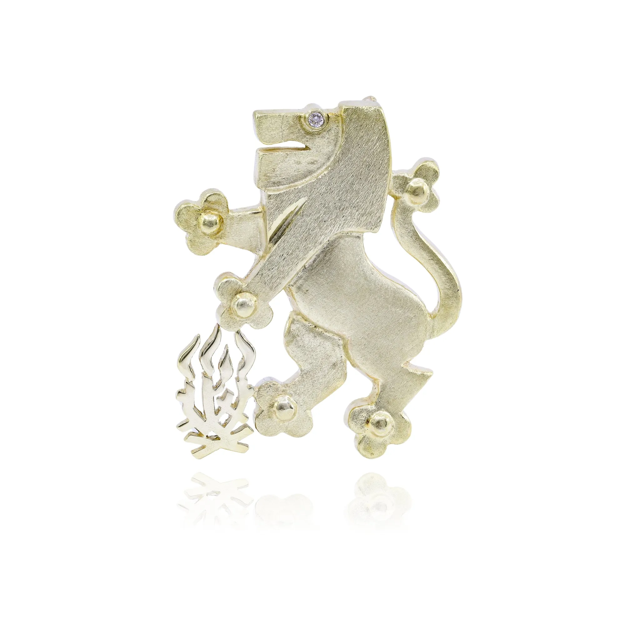 ESTATE 14K YELLOW GOLD DIAMOND  'LION OF JUDAH' BROOCH AND PENDANT
