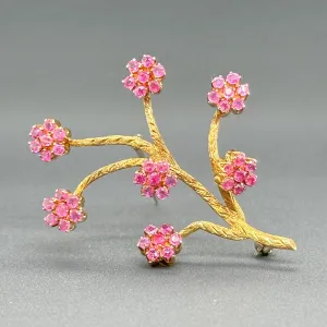 Estate Retro Egyptian 18K Y Gold 1.47cttw Ruby Flower Pin