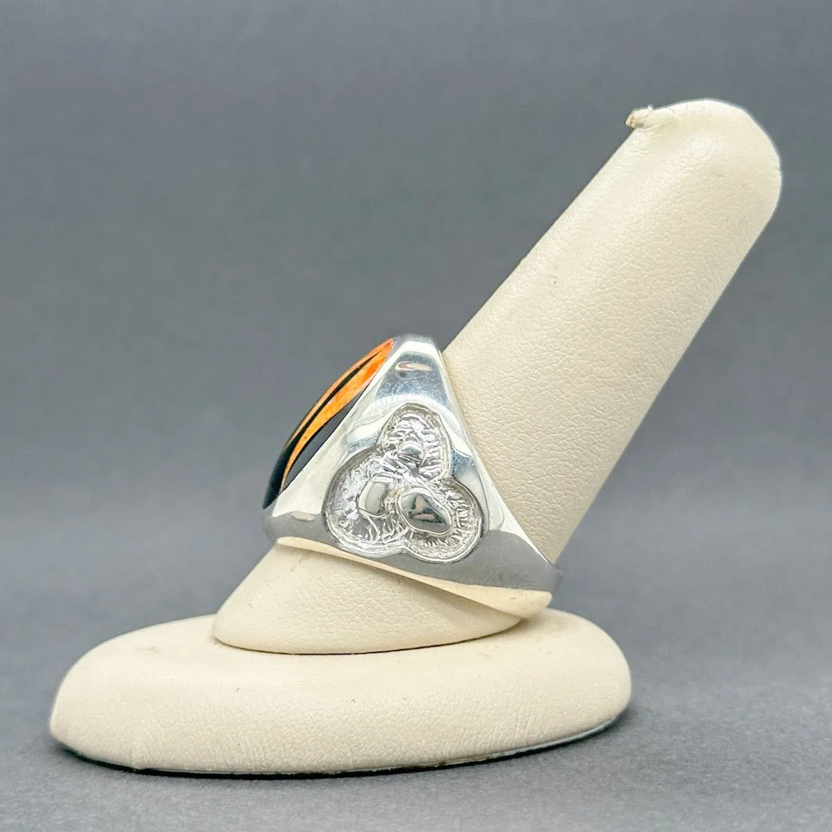 Estate SS GL Miller Jadeite & Spiny Oyster Inlay Ring