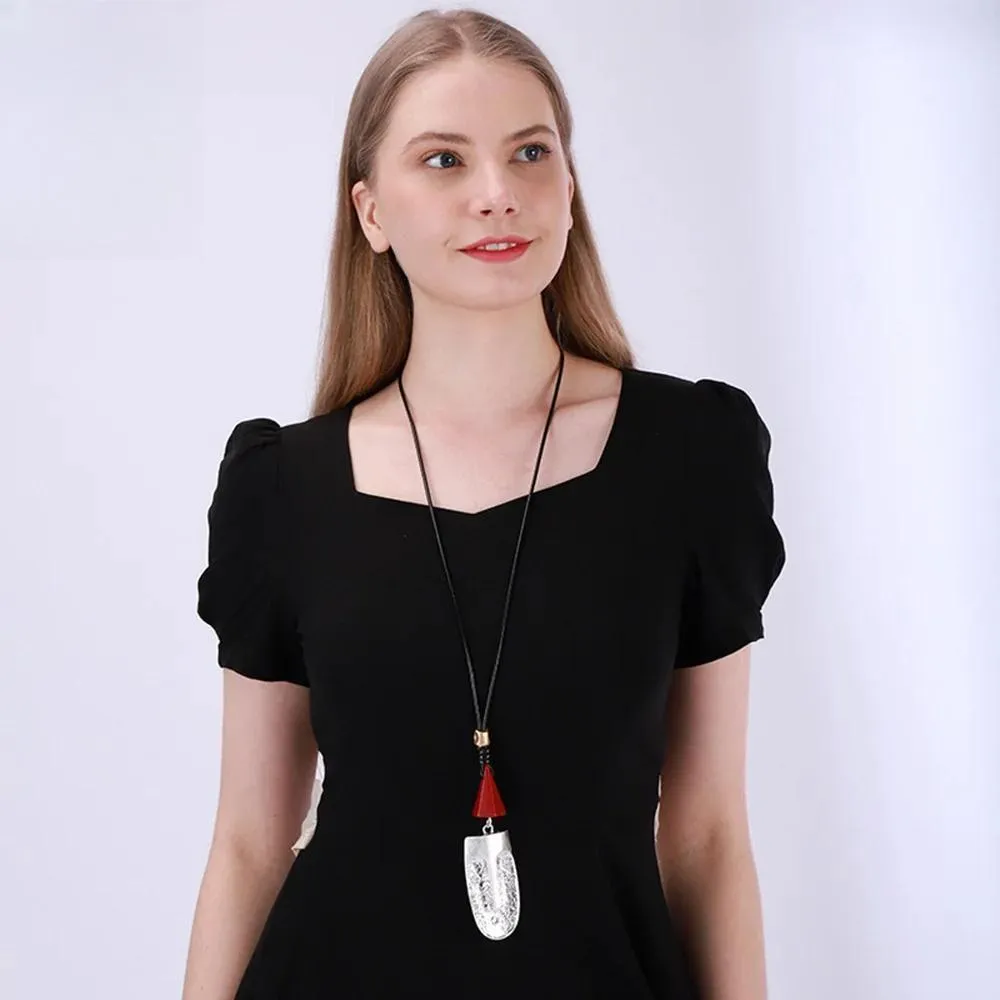 Ethnic Long Collares Chains Silver Color Face Necklace Aesthetic Suspension Pendant