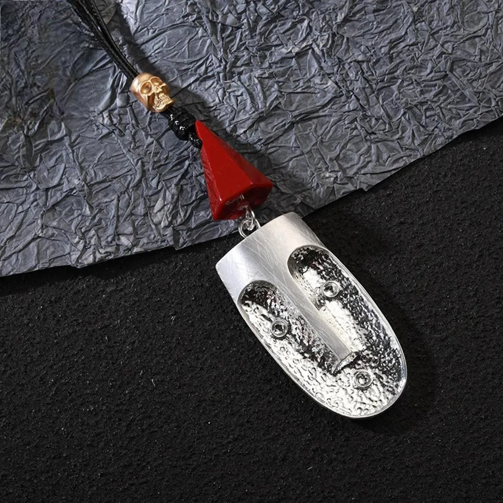 Ethnic Long Collares Chains Silver Color Face Necklace Aesthetic Suspension Pendant