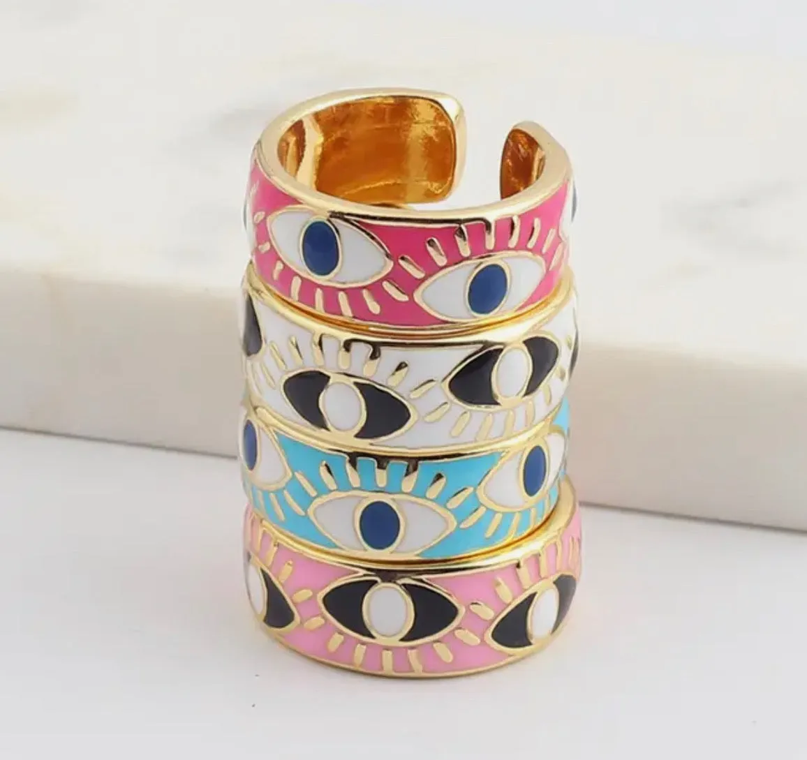 Evil Eye Band Ring White