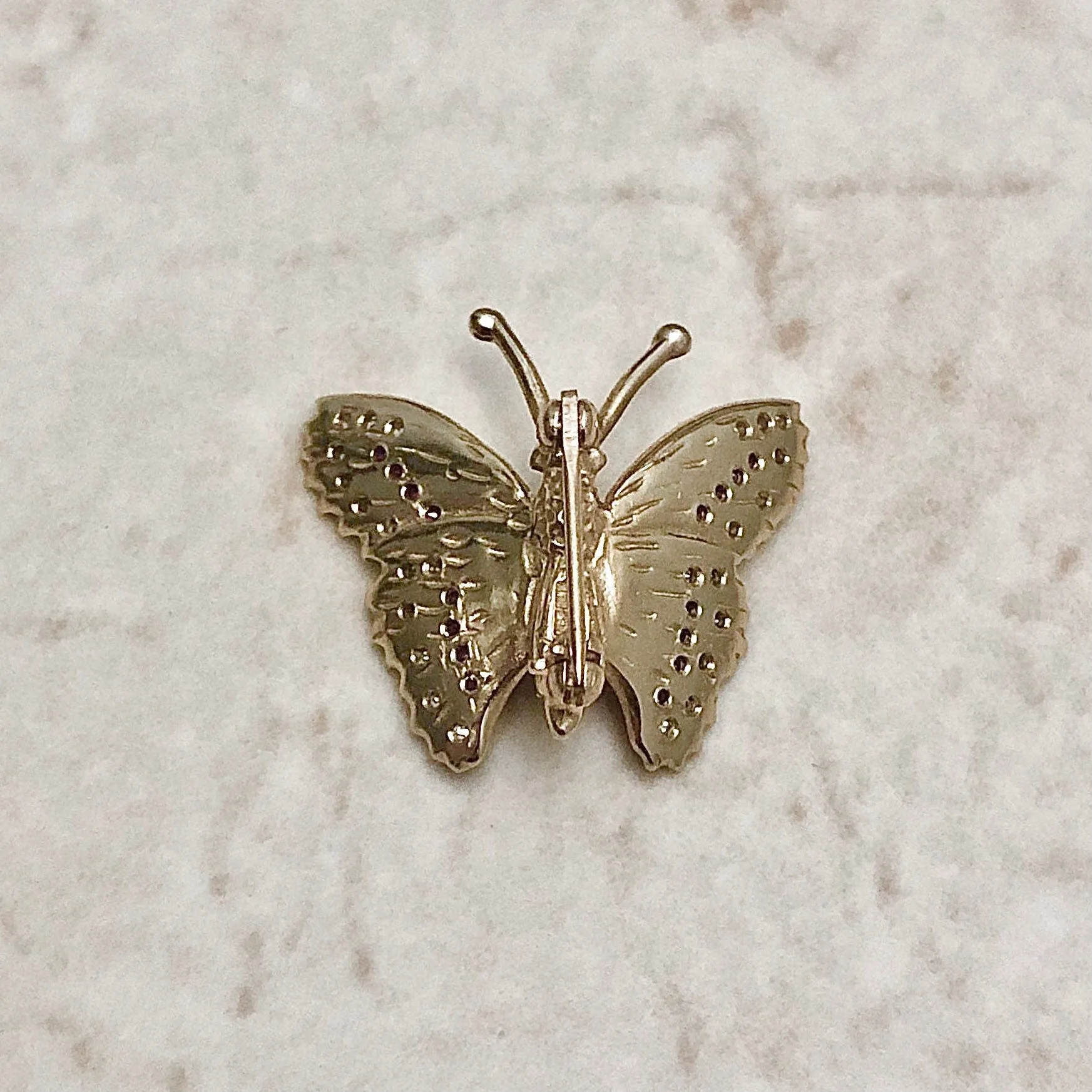 Exquisite Vintage 14 Karat Yellow Gold Natural Ruby & Diamond Butterfly Brooch