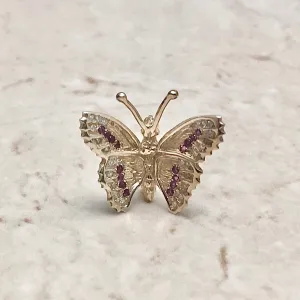 Exquisite Vintage 14 Karat Yellow Gold Natural Ruby & Diamond Butterfly Brooch