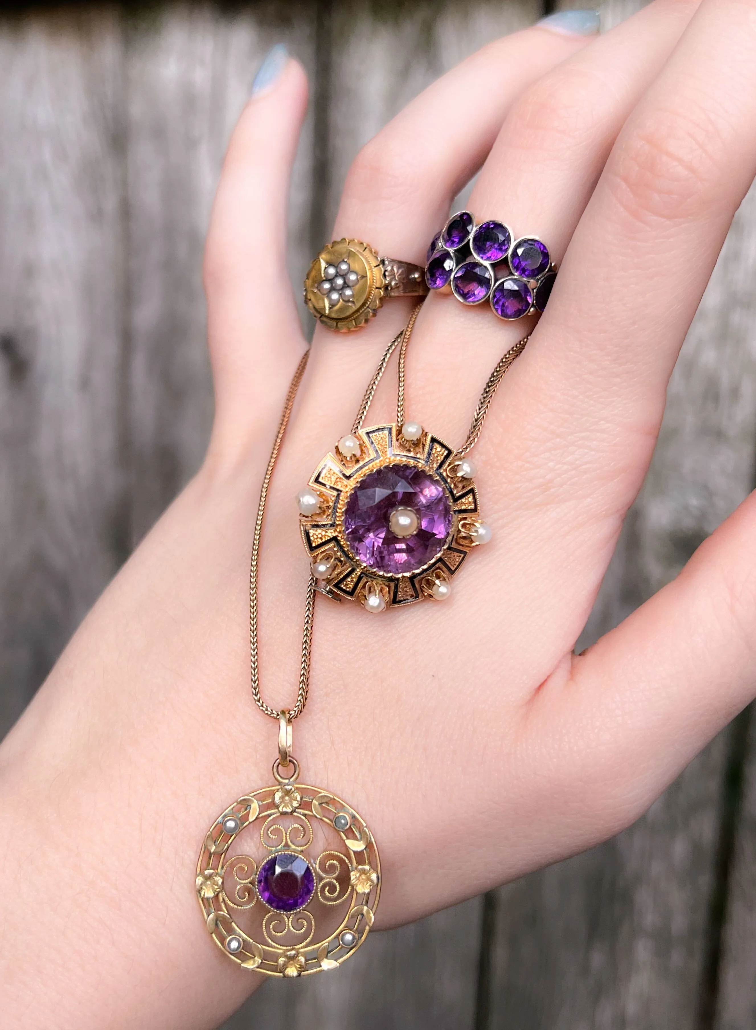 Extremely Rare Georgian Double Amethyst 3/4 Band