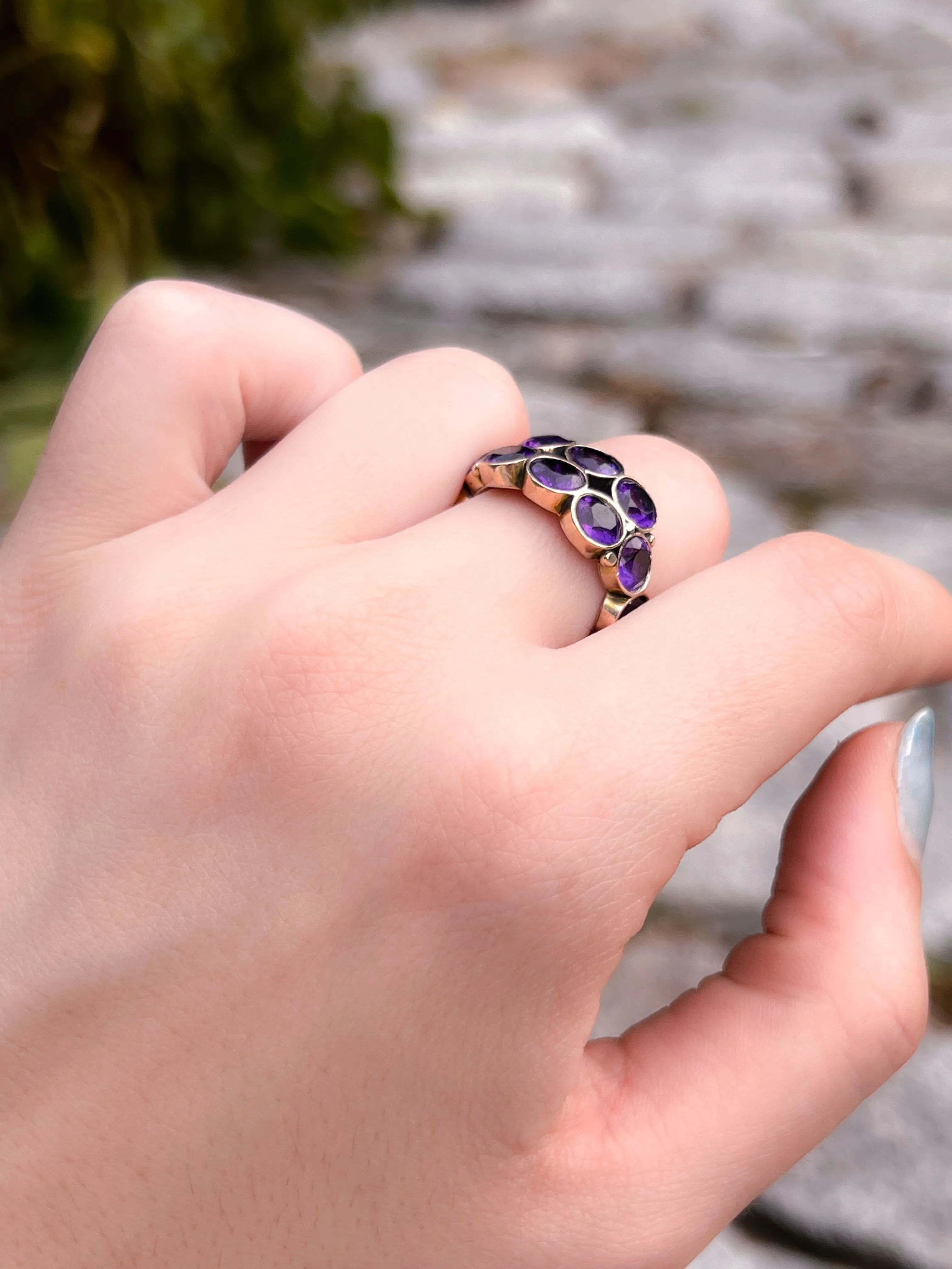 Extremely Rare Georgian Double Amethyst 3/4 Band
