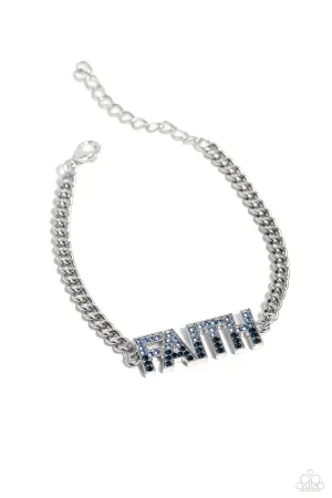 Faithful Finish - Blue - Rhinestone Letter "FAITH" Inspirational/Religious Paparazzi Lobster Claw Bracelet