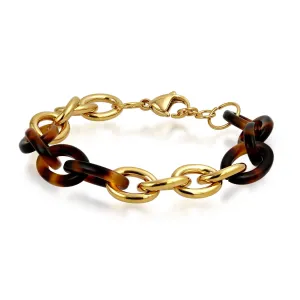 Fashion Brown Golden Acrylic Leopard Tortoise Shell Chain Link Bracelet