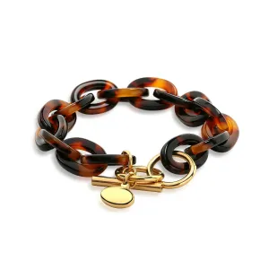 Fashion Brown Golden Acrylic Leopard Tortoise Shell Chain Link Bracelet
