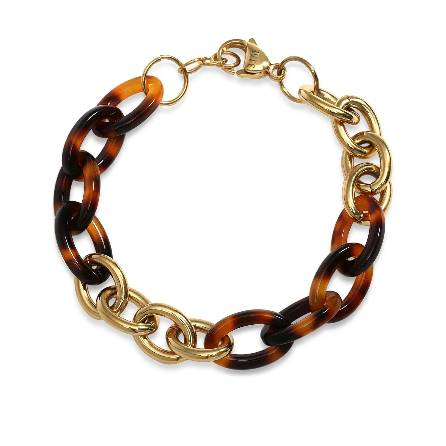 Fashion Brown Golden Acrylic Leopard Tortoise Shell Chain Link Bracelet