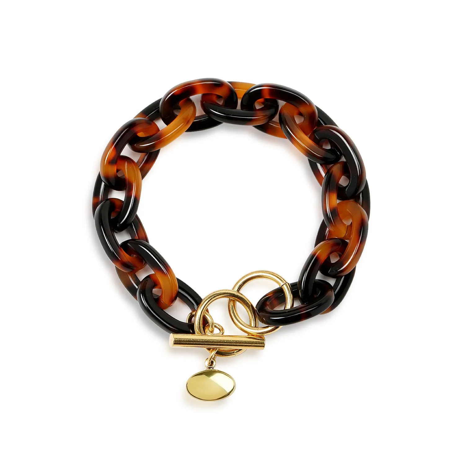 Fashion Brown Golden Acrylic Leopard Tortoise Shell Chain Link Bracelet