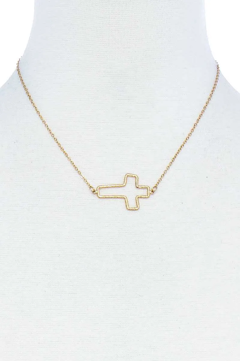 Fashion Cute Cross Out Line Pendant Necklace