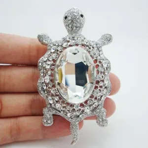 Fashion Cute Turtle Animal Art Style Clear Rhinestone Crystal Pendant Brooch Pin