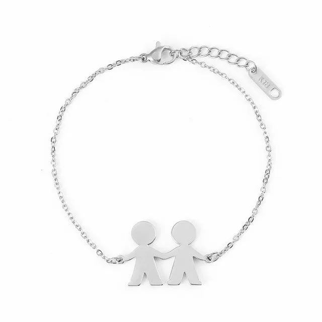 Fashion Family Bracelets Two Children Girl Boy Stainless Steel For Women Men Silver Gold Rose Charm Personalise Custom Bracelet