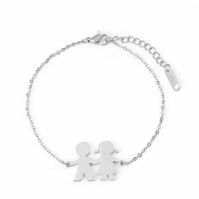 Fashion Family Bracelets Two Children Girl Boy Stainless Steel For Women Men Silver Gold Rose Charm Personalise Custom Bracelet