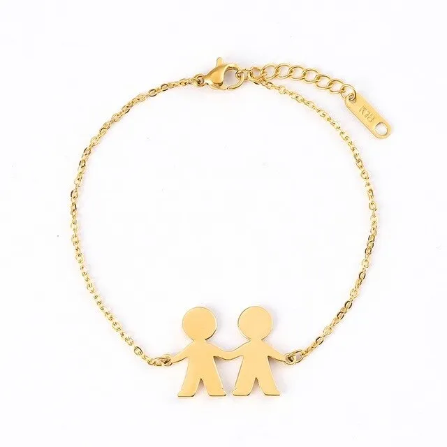 Fashion Family Bracelets Two Children Girl Boy Stainless Steel For Women Men Silver Gold Rose Charm Personalise Custom Bracelet
